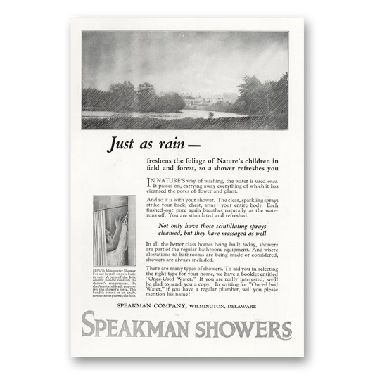 1923 Speakman Showers Just As Rain Vintage Magazine Print Ad