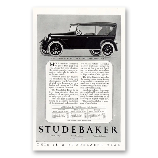 1923 Studebaker Light Six More Cars Shake Themselves Vintage Magazine Print Ad