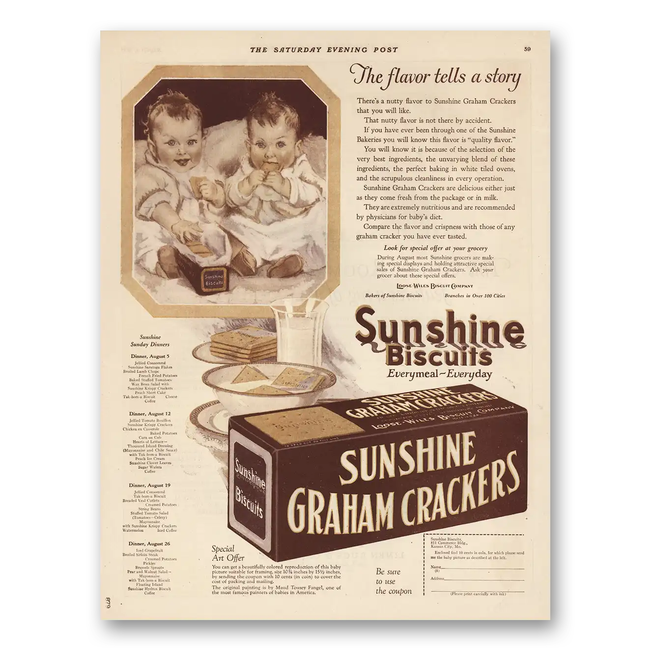 1923 Sunshine Graham Crackers Flavor Tells Story Vintage Magazine Print Ad