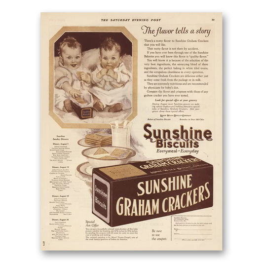 1923 Sunshine Graham Crackers Flavor Tells Story Vintage Magazine Print Ad