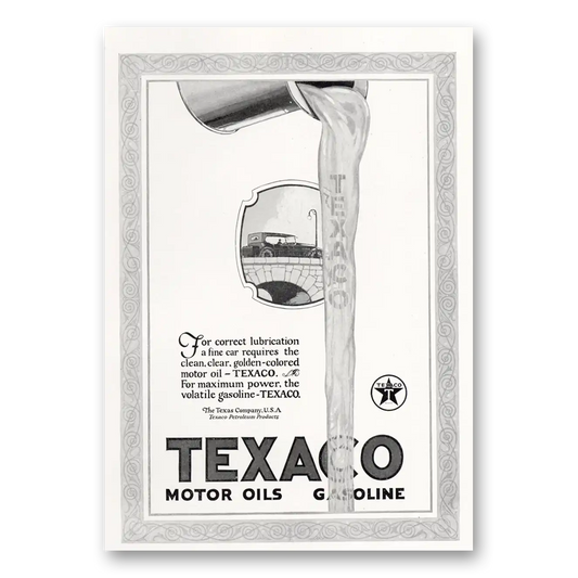 1923 Texaco Motor Oils Gasoline Correct Lubrication Vintage Magazine Print Ad