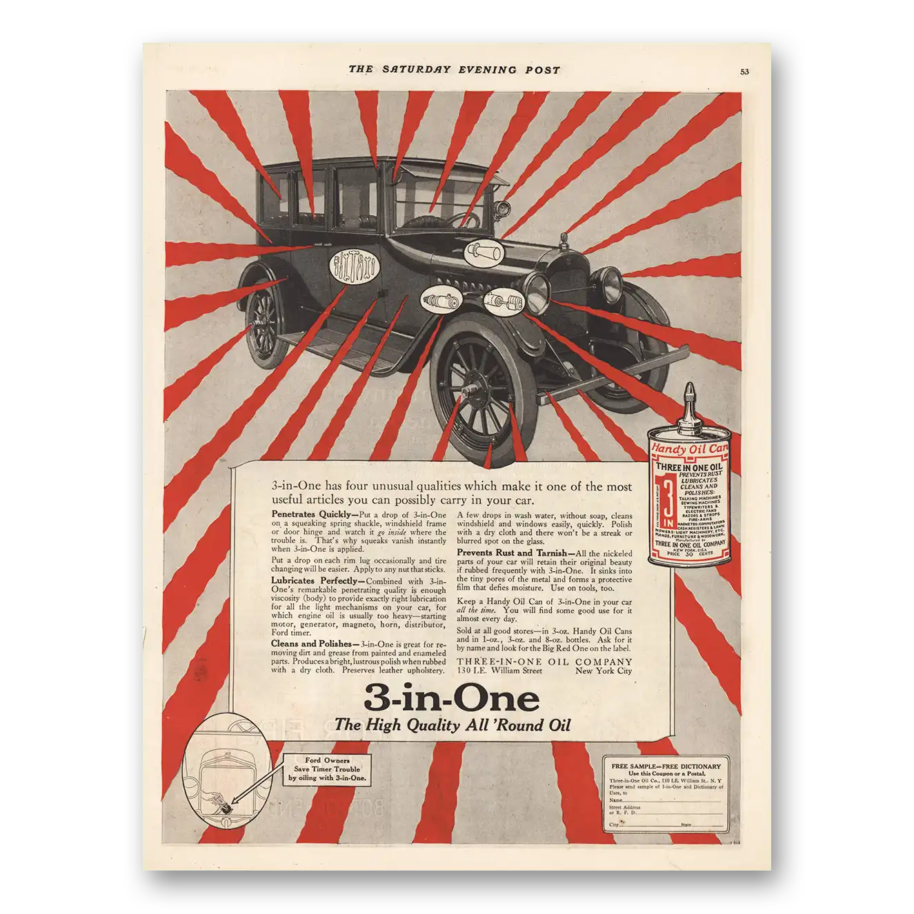 1923 Three In One Oil Four Unusual Qualities Vintage Magazine Print Ad