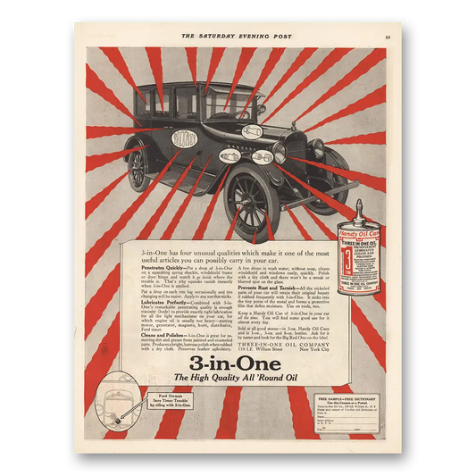 1923 Three In One Oil Four Unusual Qualities Vintage Magazine Print Ad