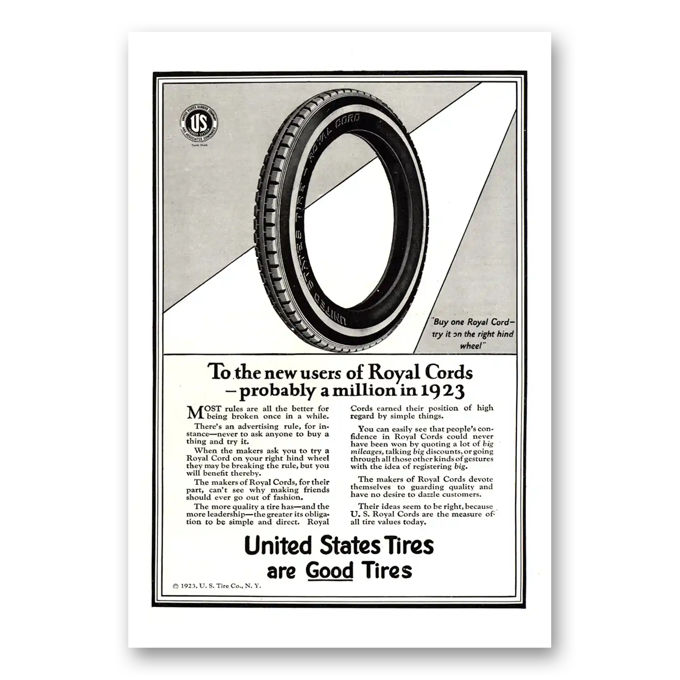 1923 US Royal Tires Probably Million In 1923 Vintage Magazine Print Ad