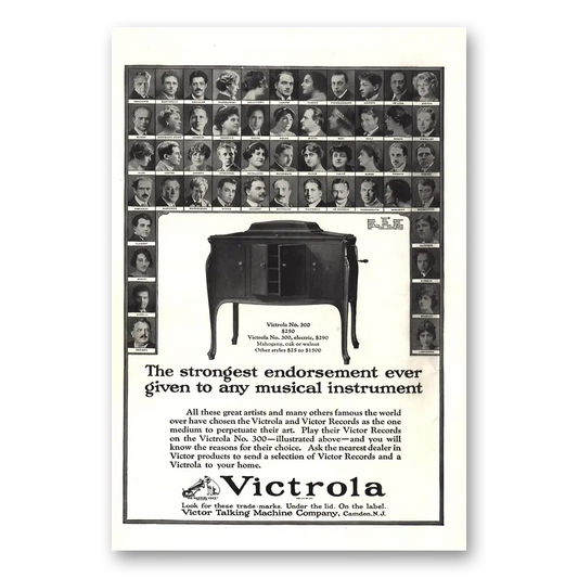 1923 Victrola Strongest Endorsement Ever Vintage Magazine Print Ad