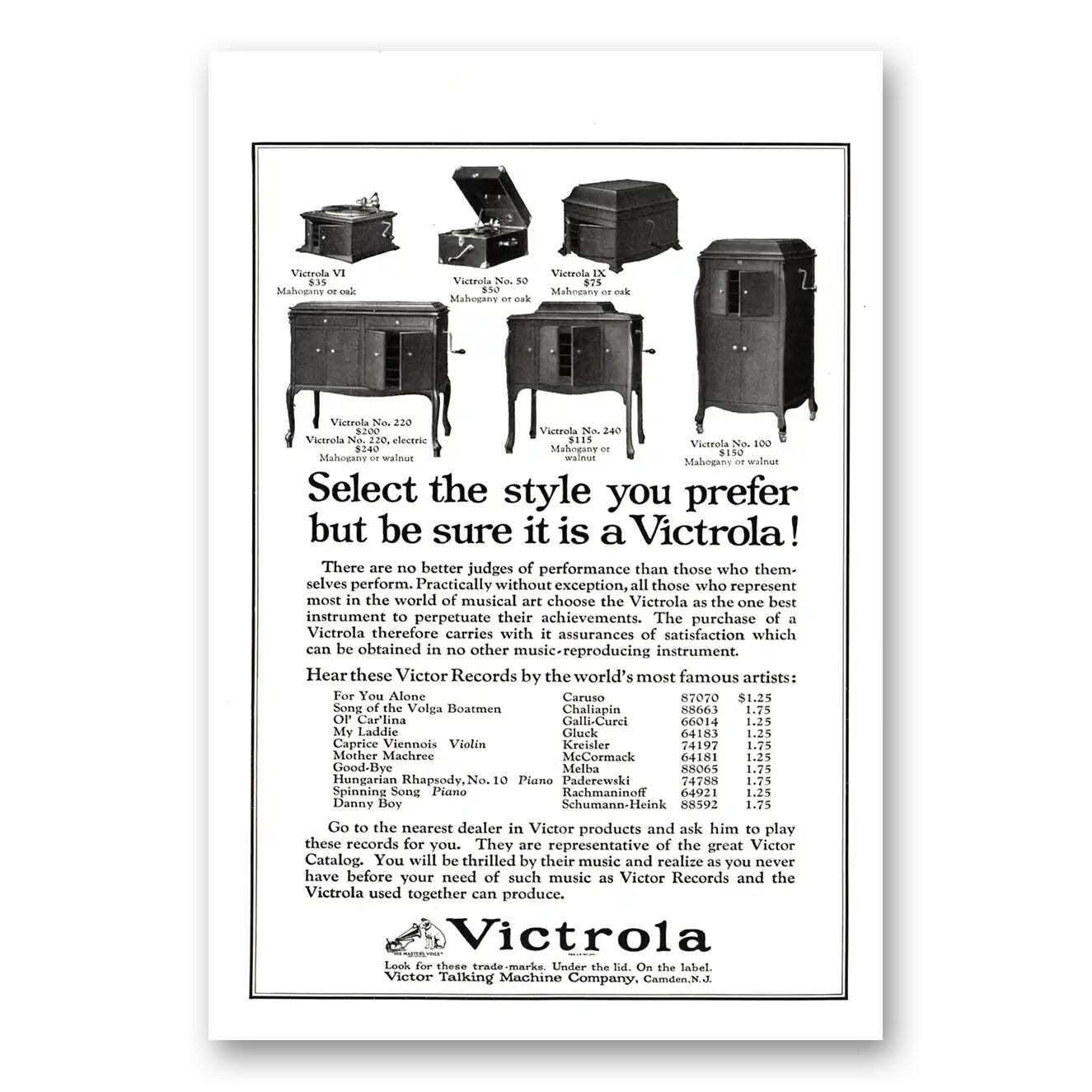 1923 Victrola Select the Style You Prefer Vintage Magazine Print Ad