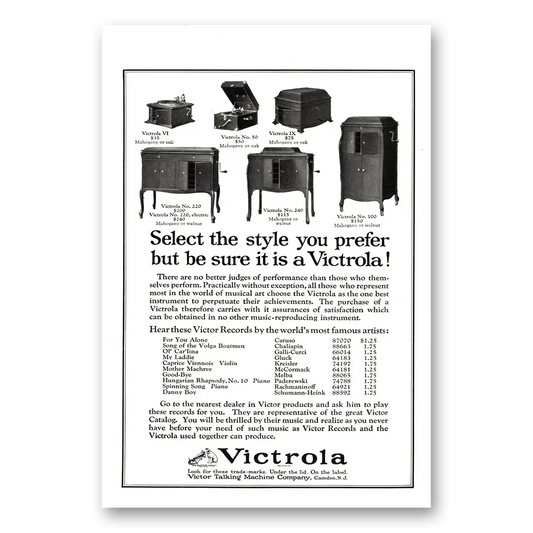 1923 Victrola Select the Style You Prefer Vintage Magazine Print Ad