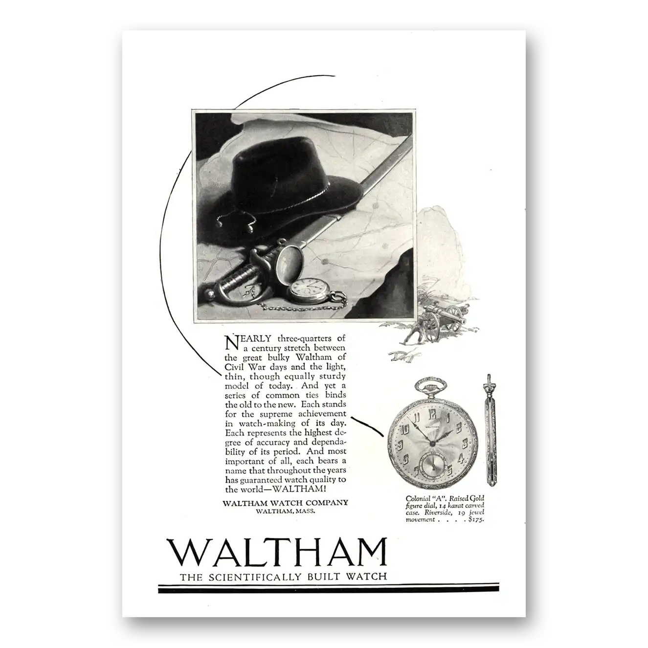 1923 Waltham Watch Three Quarters of Century Vintage Magazine Print Ad