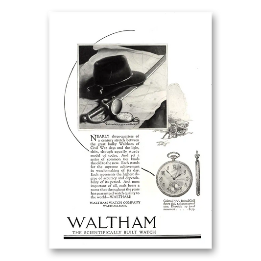 1923 Waltham Watch Three Quarters of Century Vintage Magazine Print Ad