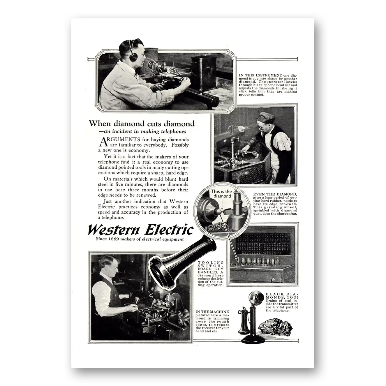 1923 Western Electric When Diamond Cuts Diamond Vintage Magazine Print Ad