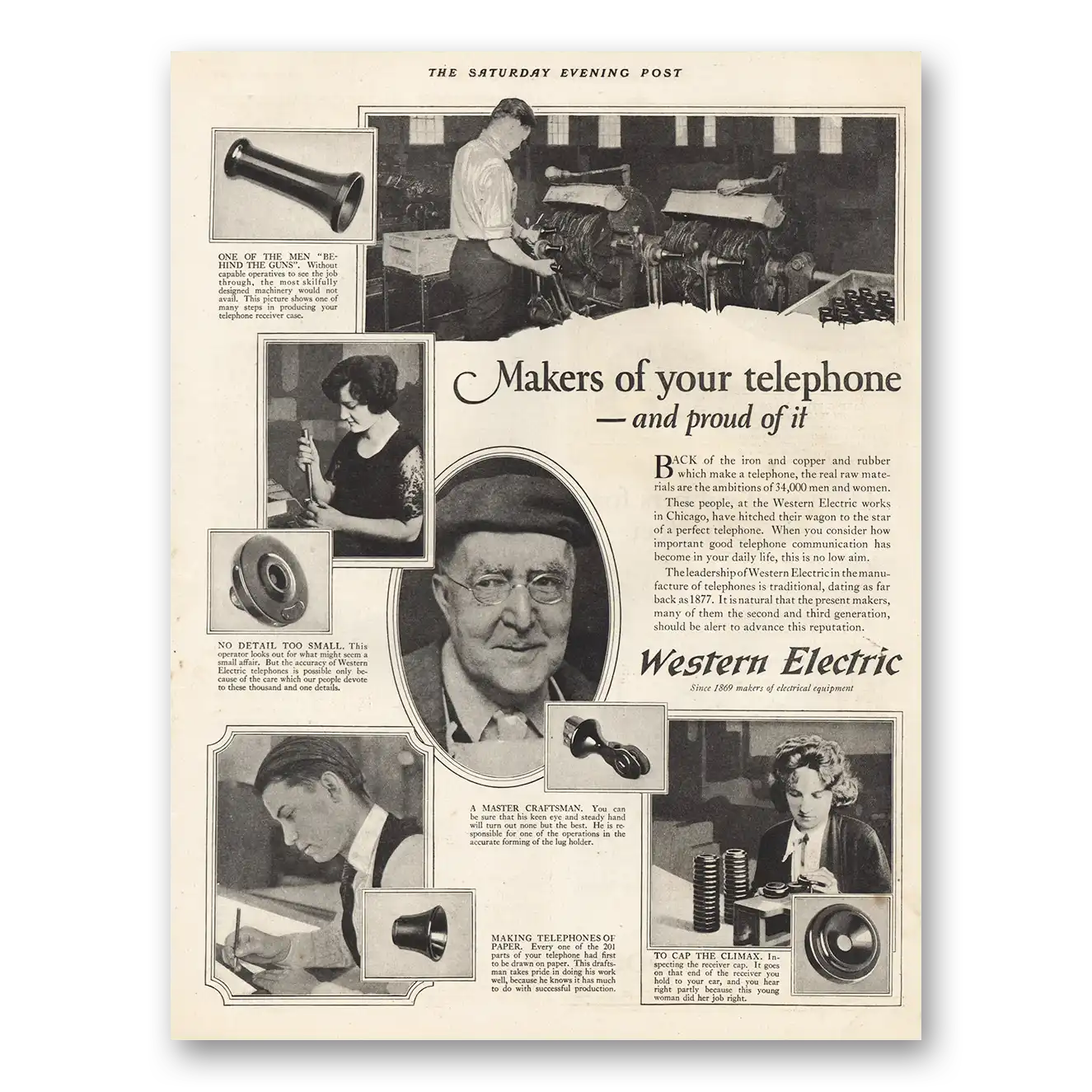 1923 Western Electric Makers of Your Telephone Vintage Magazine Print Ad