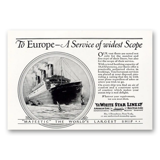 1923 White Star Line Service of Widest Scope Vintage Magazine Print Ad