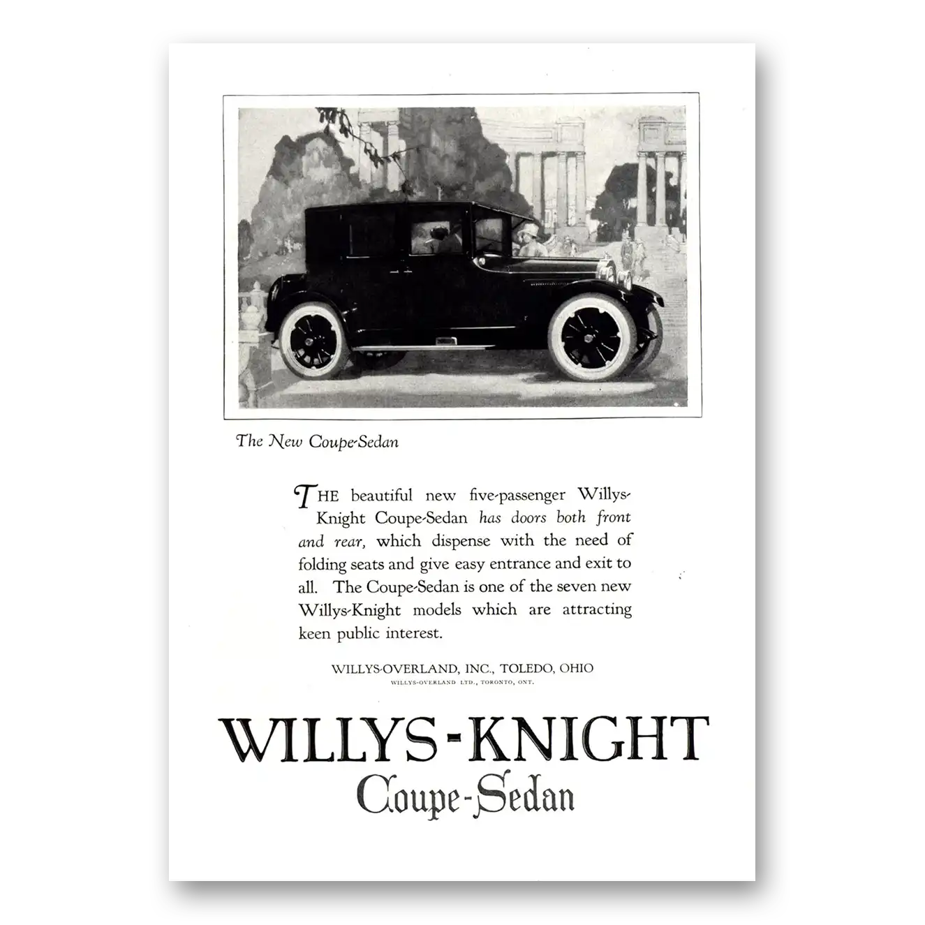 1923 Willys Knight Coupe Sedan Beautiful New Five Passenger Vintage Magazine Print Ad