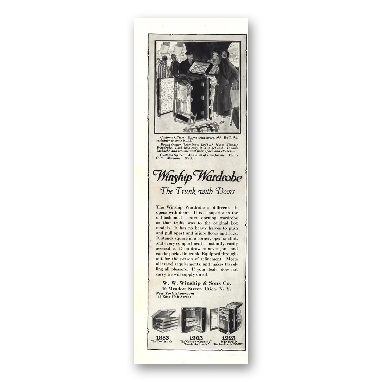 1923 Winship Luggage Wardrobe The Trunk With Doors Vintage Magazine Print Ad