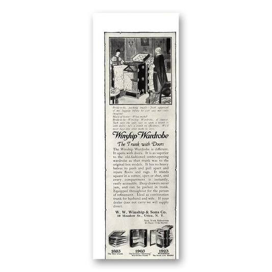 1923 Winship Luggage Wardrobe Trunk With Doors Vintage Magazine Print Ad