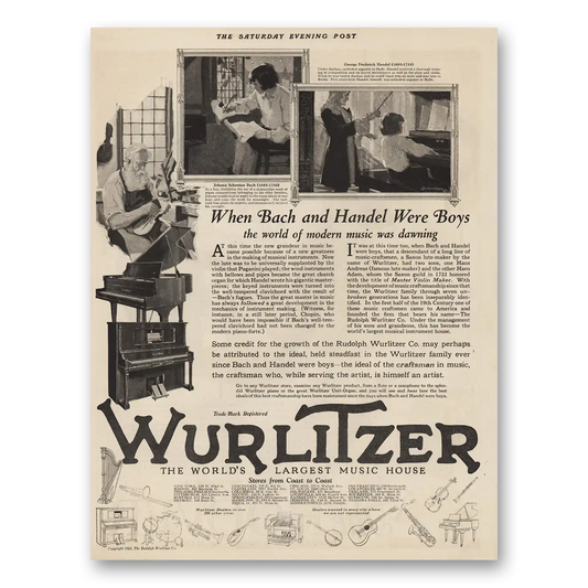 1923 Wurlitzer Piano When Bach and Handel Were Boys Vintage Magazine Print Ad