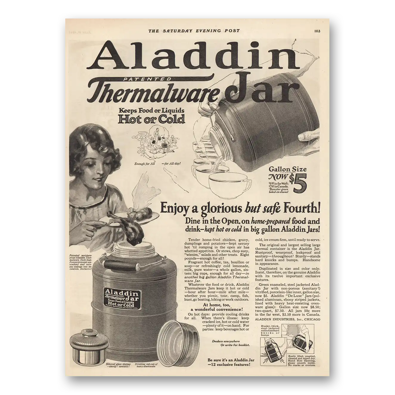 1924 Aladdin Thermalware Jar Enjoy Glorious Safe Fourth Vintage Magazine Print Ad