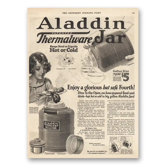 1924 Aladdin Thermalware Jar Enjoy Glorious Safe Fourth Vintage Magazine Print Ad