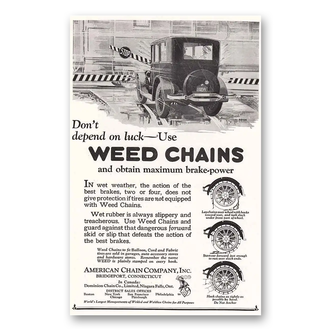 1924 American Chain Company Don't Depend on Luck Vintage Magazine Print Ad