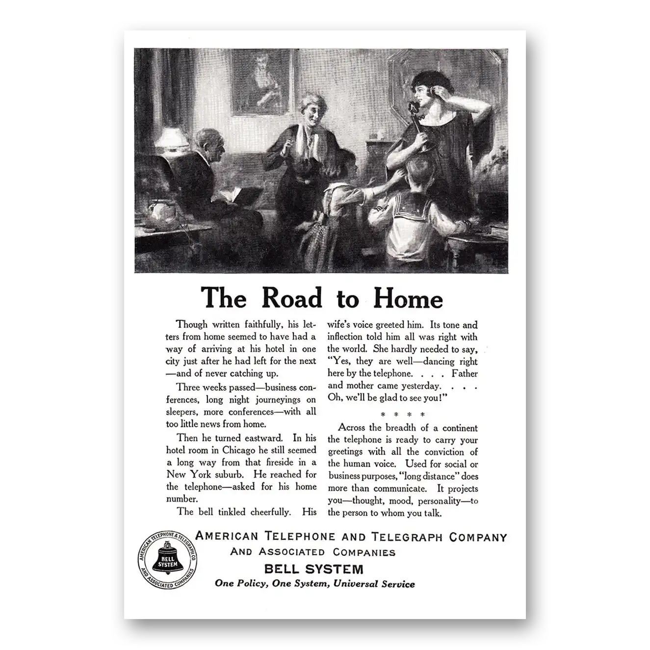 1924 American Telephone Road to Home Vintage Magazine Print Ad