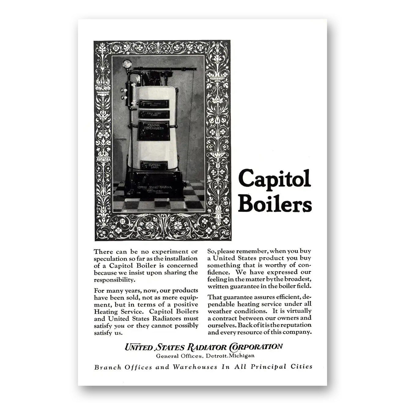 1924 Capitol Boilers There Can Be No Experiment Vintage Magazine Print Ad