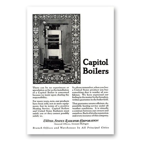 1924 Capitol Boilers There Can Be No Experiment Vintage Magazine Print Ad