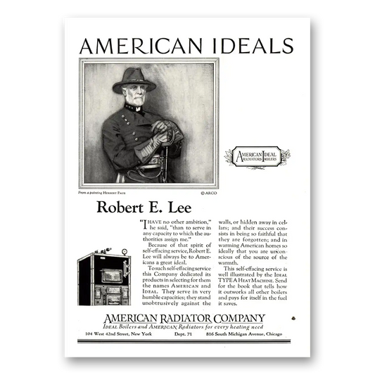 1924 American Radiator Robert E Lee Vintage Magazine Print Ad