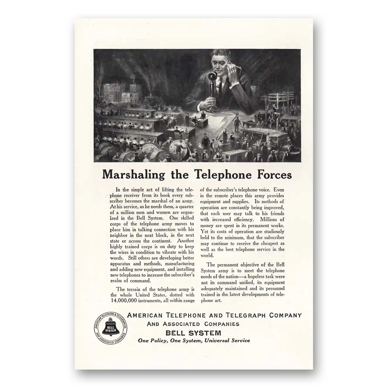 1924 American Telephone Marshaling the Telephone Forces Vintage Magazine Print Ad