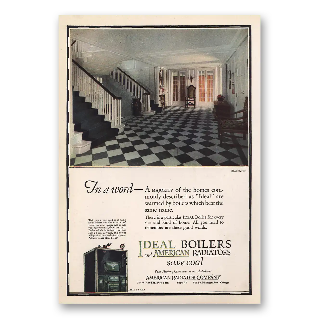 1924 American Radiator Word Majority of Homes Vintage Magazine Print Ad