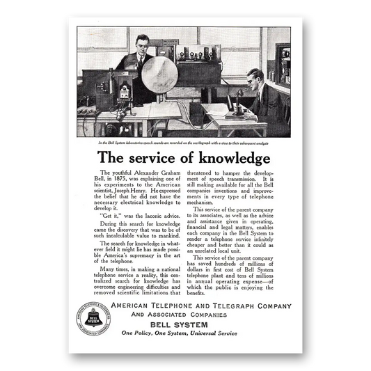 1924 American Telephone Service of Knowledge Vintage Magazine Print Ad