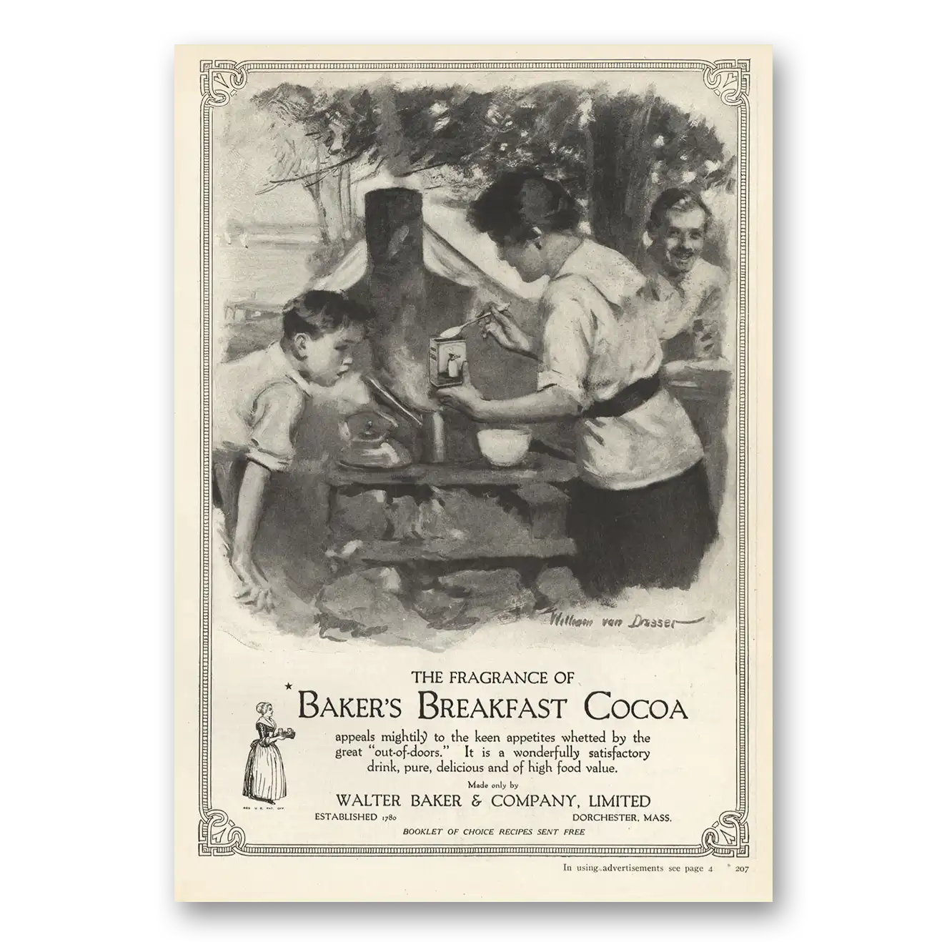 1923 Bakers Chocolate Breakfast Cocoa Fragrance Appeals Mightily Vintage Magazine Print Ad