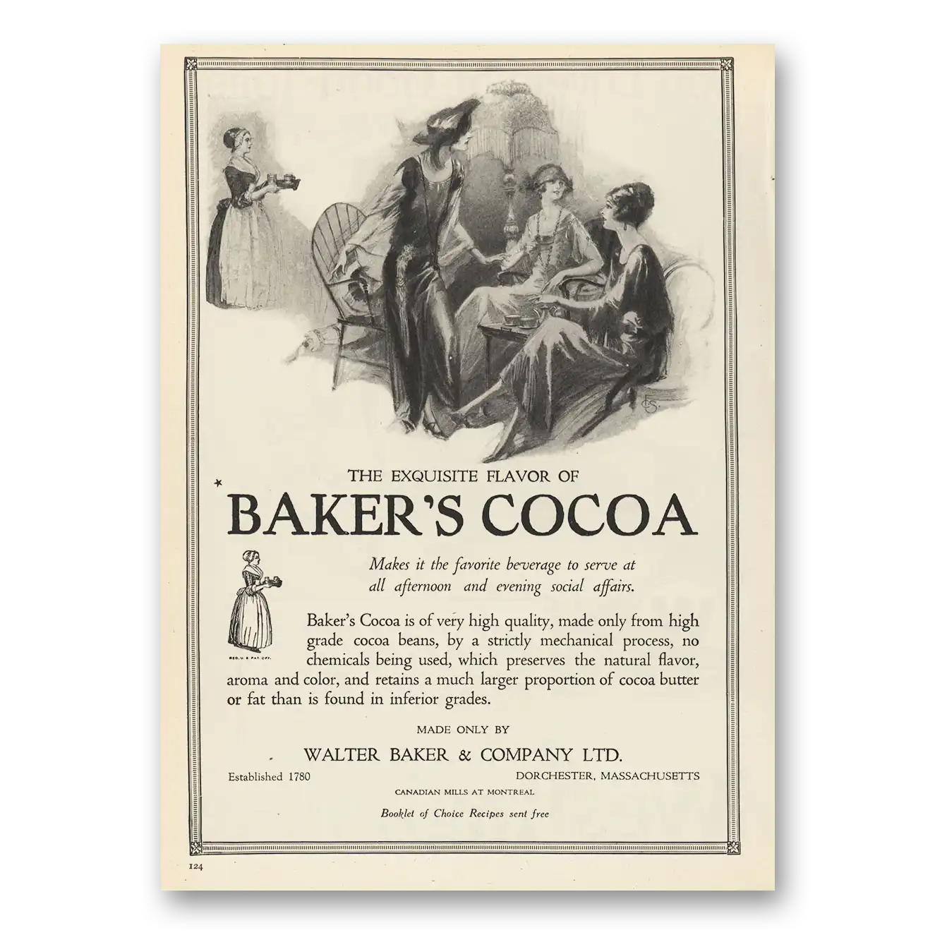 1923 Bakers Chocolate Cocoa Exquisite Flavor Vintage Magazine Print Ad