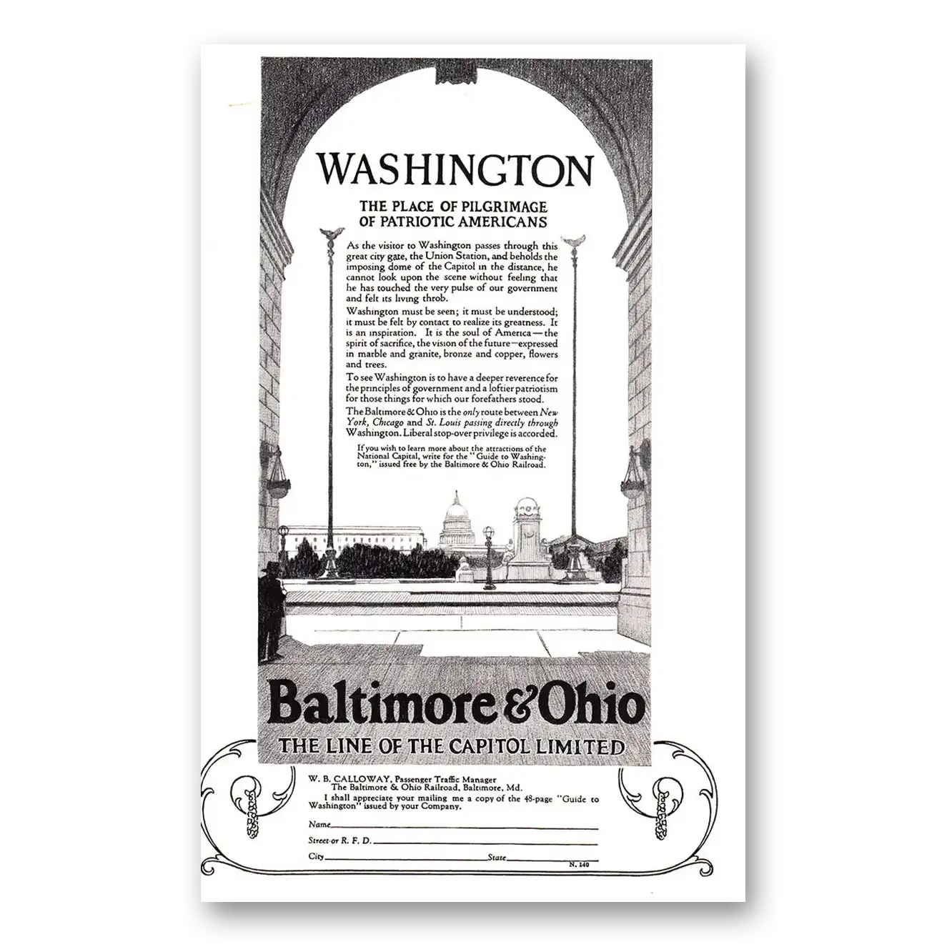 1924 Baltimore and Ohio Railroad Place of Pilgrimage of Patriotic Americans Vintage Magazine Print Ad