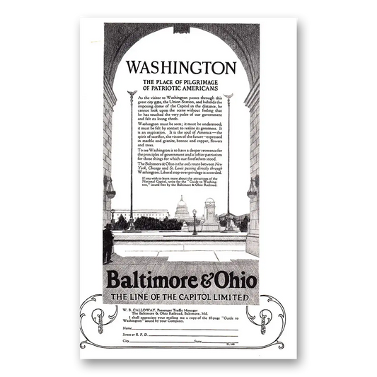 1924 Baltimore and Ohio Railroad Place of Pilgrimage of Patriotic Americans Vintage Magazine Print Ad