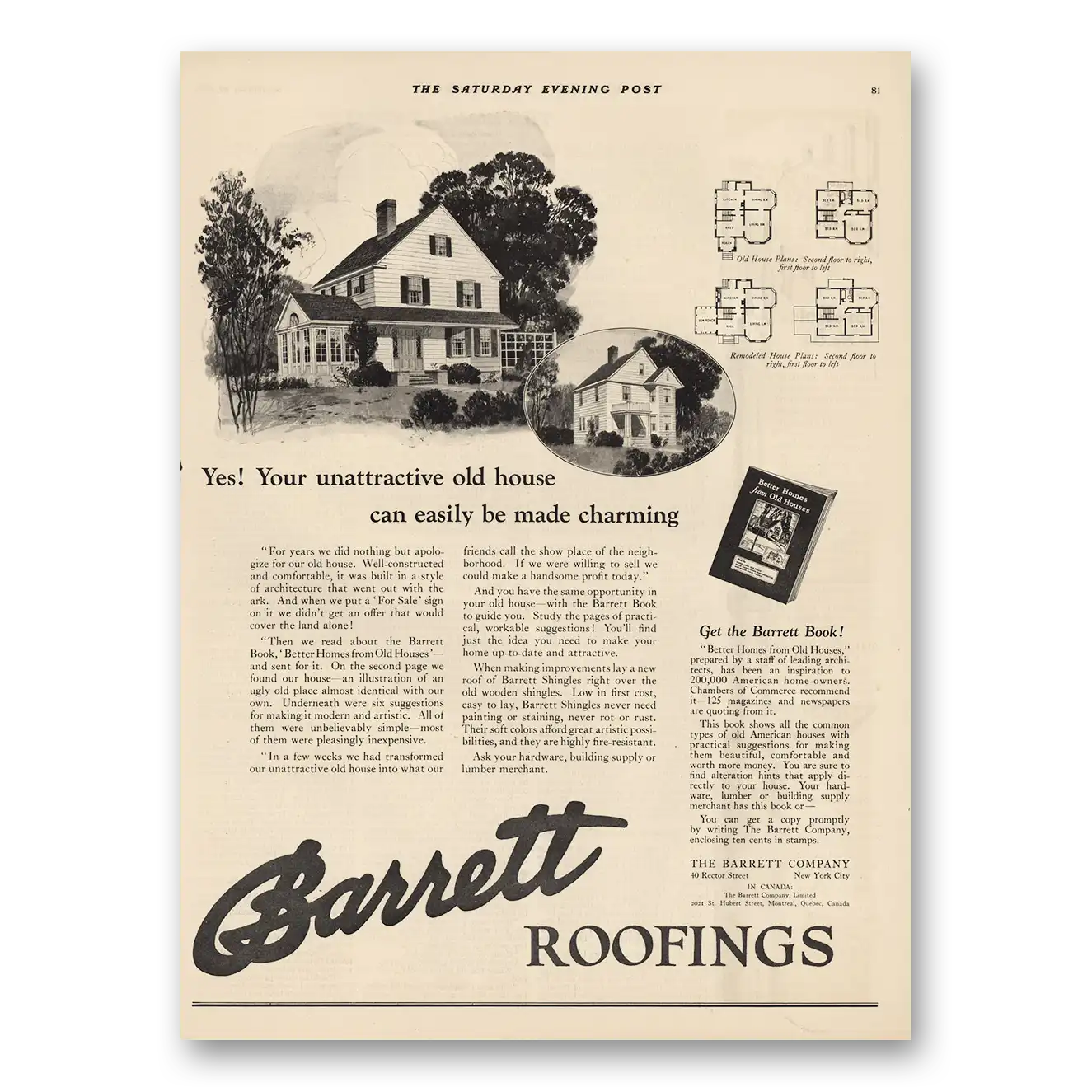 1924 Barrett Roofing Unattractive Old House Easily Be Made Charming Vintage Magazine Print Ad