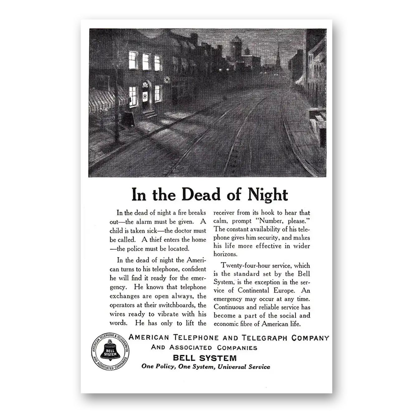 1924 American Telephone Dead of Night Vintage Magazine Print Ad