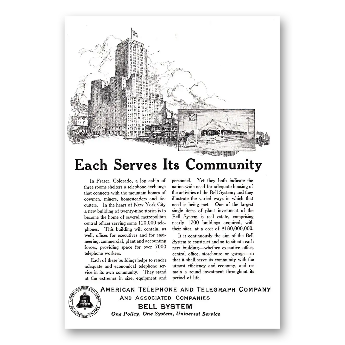 1924 American Telephone Each Serves Its Community Vintage Magazine Print Ad