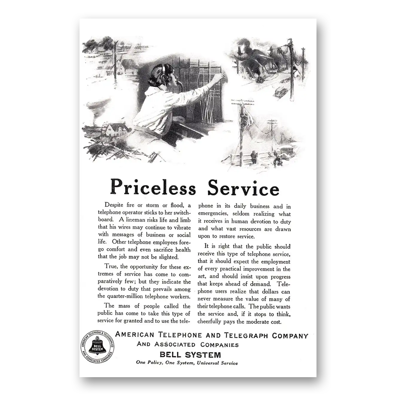 1924 American Telephone Priceless Service Vintage Magazine Print Ad