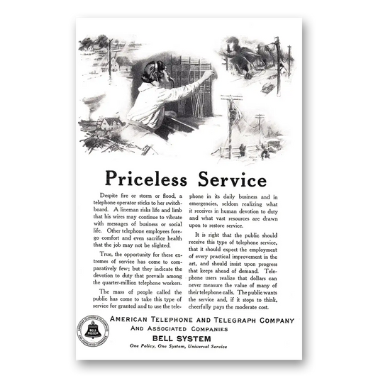 1924 American Telephone Priceless Service Vintage Magazine Print Ad