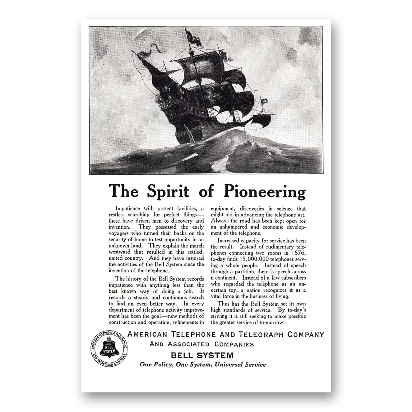 1924 American Telephone Spirit of Pioneering Vintage Magazine Print Ad