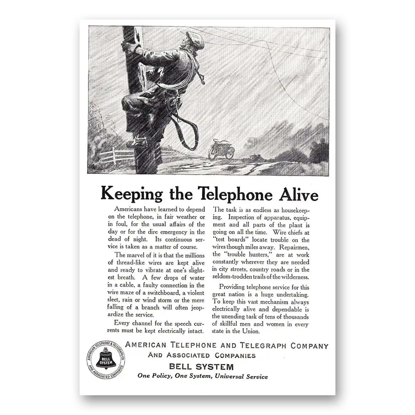 1924 American Telephone Keeping the Telephone Alive Vintage Magazine Print Ad