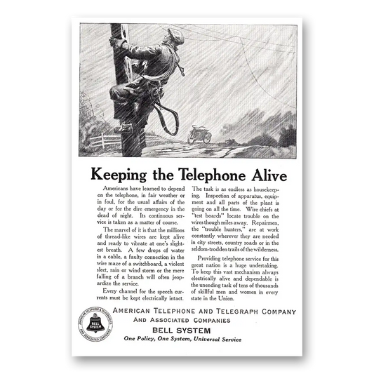 1924 American Telephone Keeping the Telephone Alive Vintage Magazine Print Ad