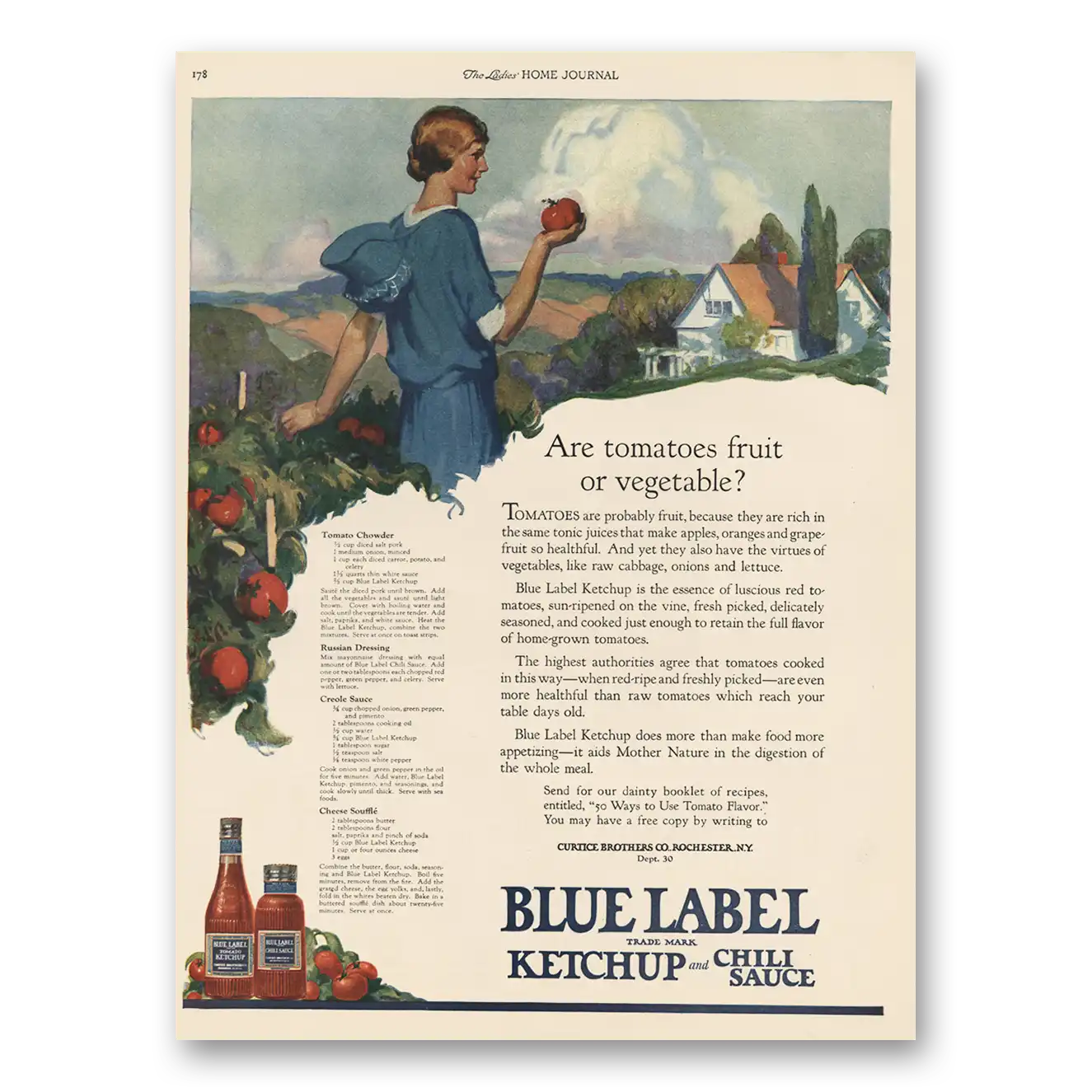 1924 Blue Label Ketchup Are Tomatoes Fruit or Vegetable Vintage Magazine Print Ad