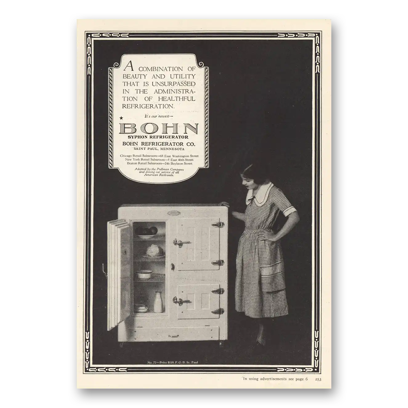 1924 Bohn Refrigerator Beauty and Utility Vintage Magazine Print Ad