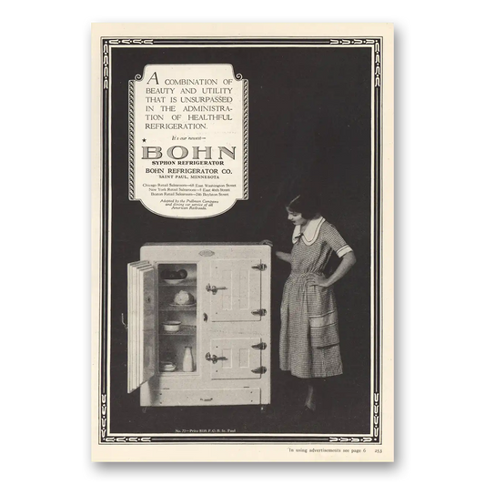 1924 Bohn Refrigerator Beauty and Utility Vintage Magazine Print Ad