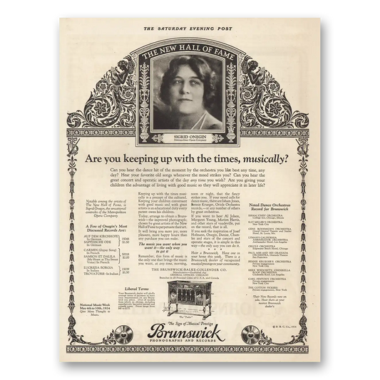 1924 Brunswick Phonograph Sigrid Onegin Vintage Magazine Print Ad