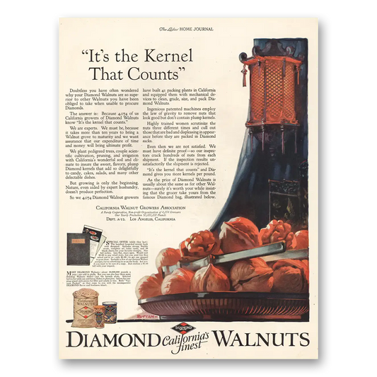 1924 Diamond Walnuts Its the Kernel That Counts Vintage Magazine Print Ad