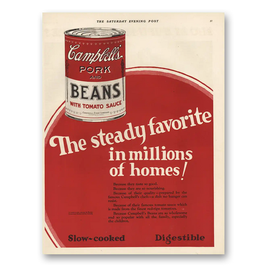 1924 Campbells Pork and Beans Steady Favorite Vintage Magazine Print Ad