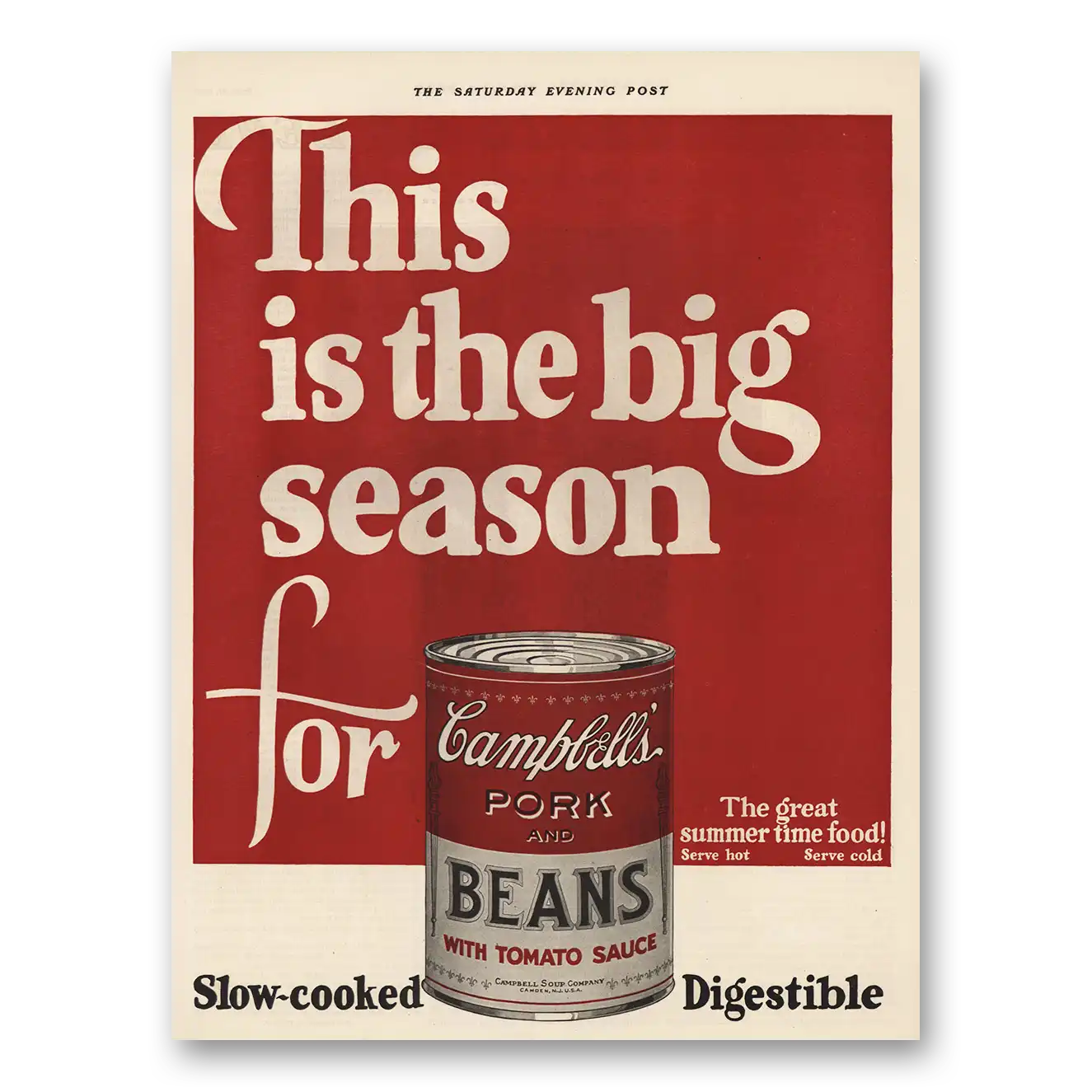 1924 Campbells Pork and Beans The Big Season Vintage Magazine Print Ad