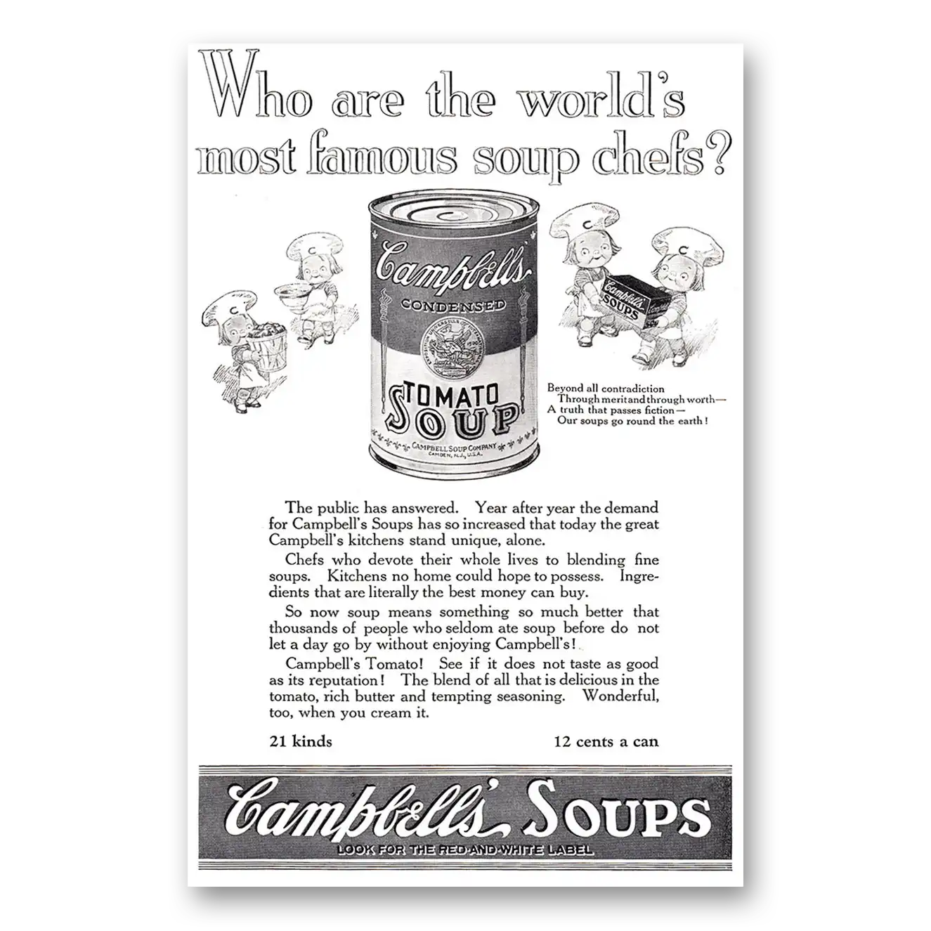 1924 Campbells Tomato Soup Worlds Most Famous Soup Chefs Vintage Magazine Print Ad